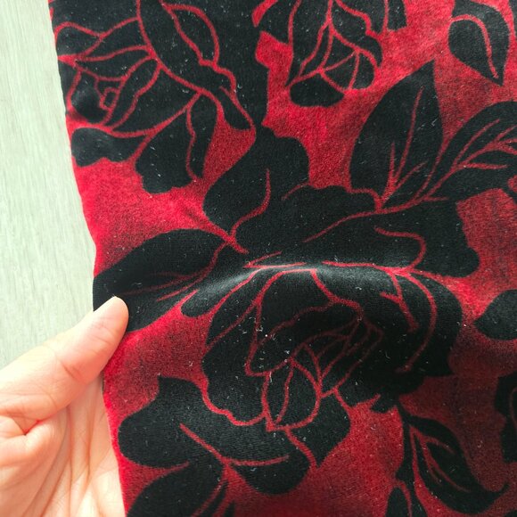 whimsy goth black red velvet floral print silk boho rectangle small length scarf - Picture 2 of 6